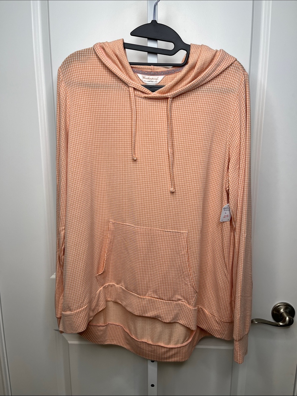 Peach Waffle-Knit Hooded Pullover Sweatshirt by Weatherproof Vintage Large